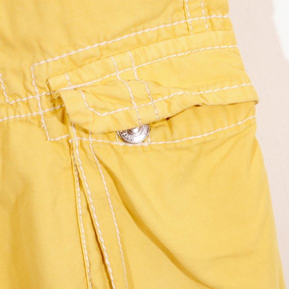 True Religion Mens Issac Cargo Bright Yellow Shorts Cut Off Drawstring Cotton 33 - Picture 7 of 15